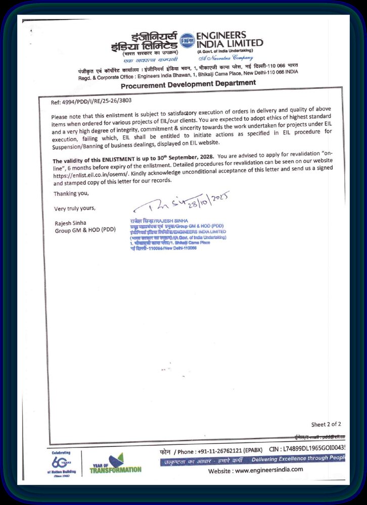 Engineers India Limited resolution of enlistment for Soudarshini Valve, sheet 2 of 2