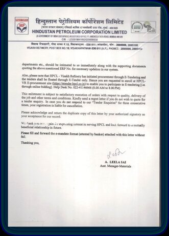 Hindustan Petroleum Corporation Limited vendor registration letter, sheet 2 of 2