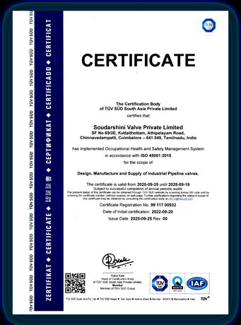 ISO 45001:2018 occupational health and safety management system certificate issued by TÜV SÜD South Asia